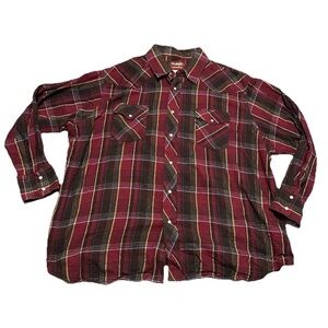 Vintage Wrangler Pearl Snap Big Mens Flannel Western Shirt Sx 3XL Purple Plaid